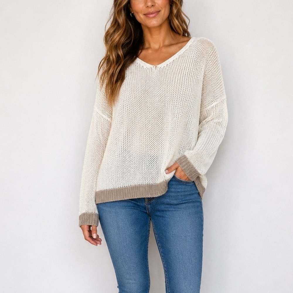 Eileen Fisher Linen Open Knit Sweater Coastal Grandma Beachy Vacation Minimalist